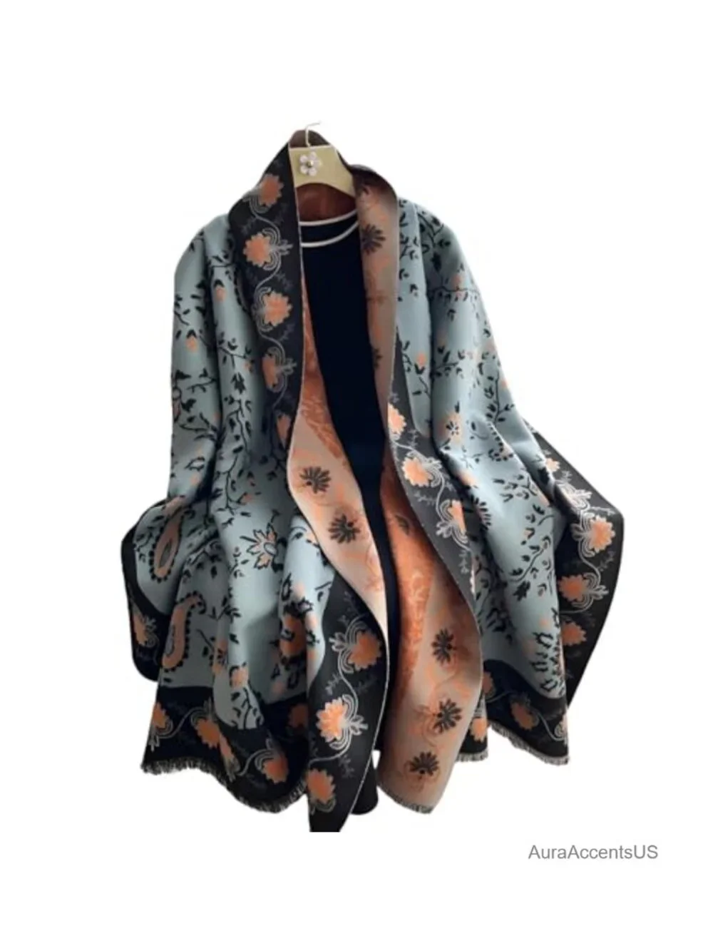 Oversized Pashmina Shawl Wrap Reversible Paisley Wedding Guest Scarf
